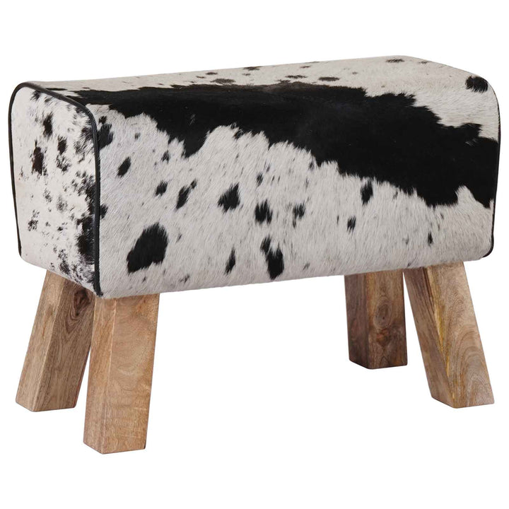 bænk 60 x 30 x 45 cm Ægte Læder Sort og Hvid