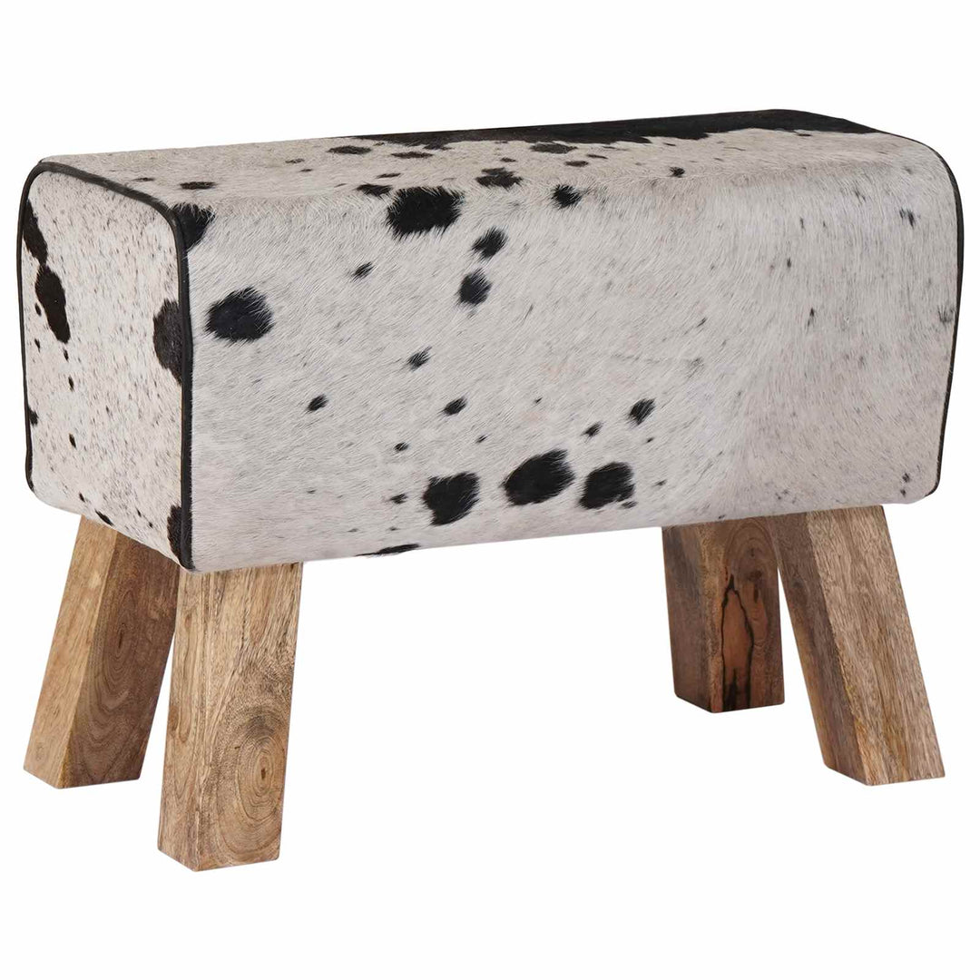 bænk 60 x 30 x 45 cm Ægte Læder Sort og Hvid