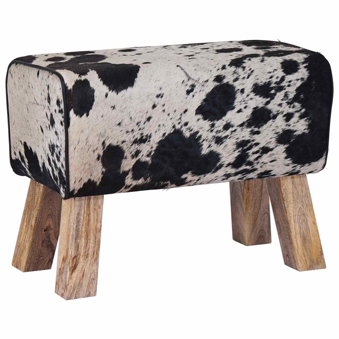 bænk 60 x 30 x 45 cm Ægte Læder Sort og Hvid