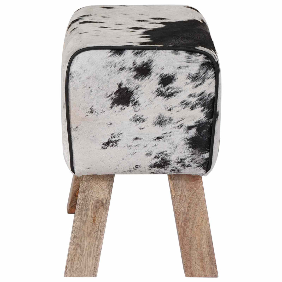 bænk 60 x 30 x 45 cm Ægte Læder Sort og Hvid