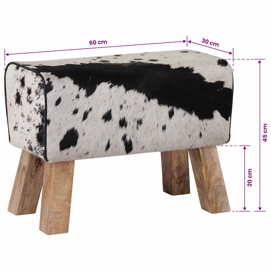 bænk 60 x 30 x 45 cm Ægte Læder Sort og Hvid