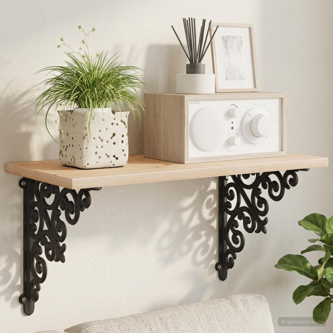 Væghylde beslag 2 stk. Sort 24 x 24 x 3,5 cm Stål