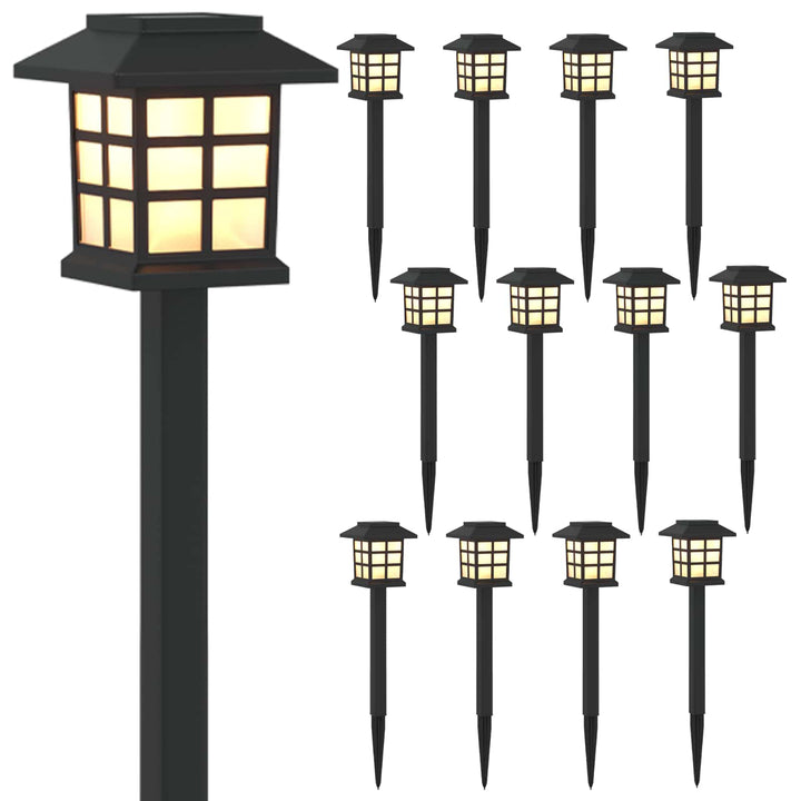 Udendørs sollys med jordspyd 12 pcs Varm hvid 38,5 cm PP