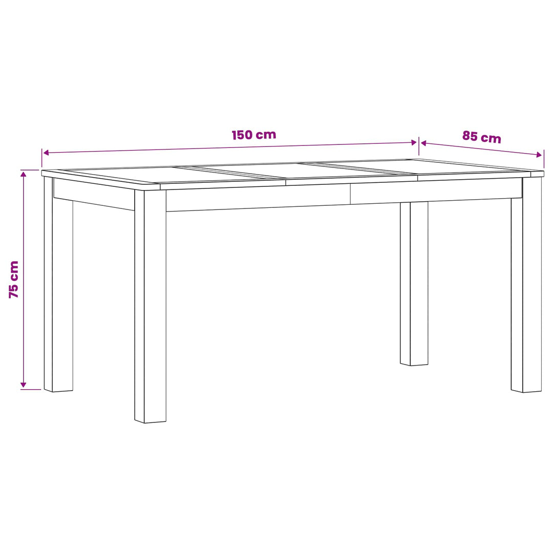 Spisebord 150 x 85 x 75 cm Massivt Eg Træ Naturfarvet