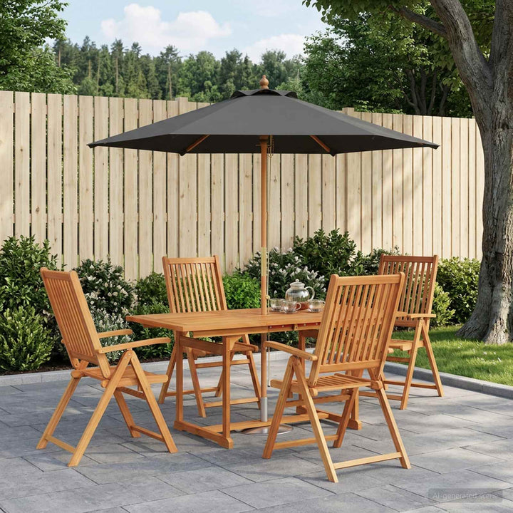 Udendørs spisebordssæt med parasol 6 stk.