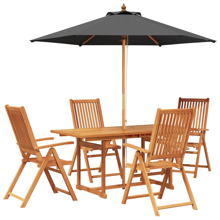 Udendørs spisebordssæt med parasol 6 stk.