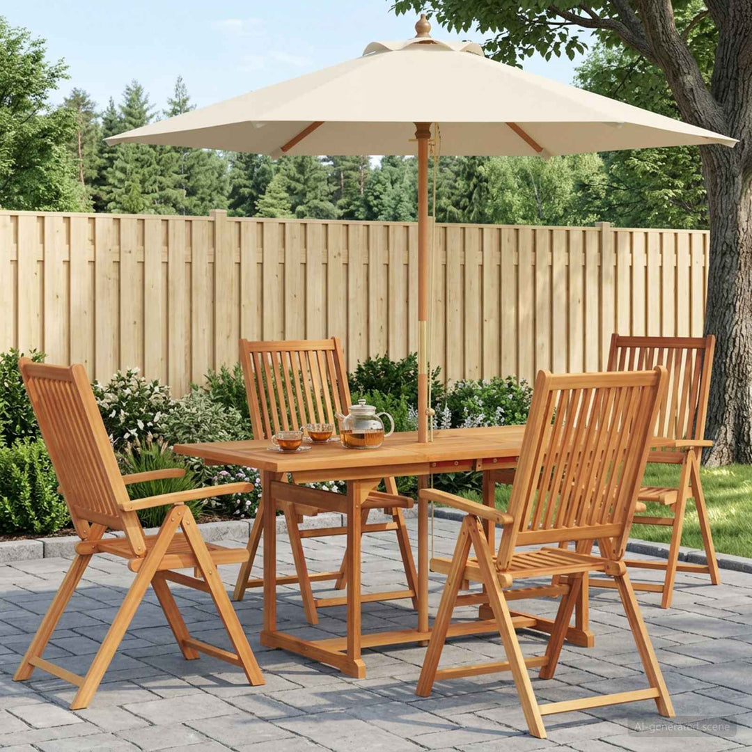 Udendørs spisebordssæt med parasol 6 stk. Cremehvid og naturlig