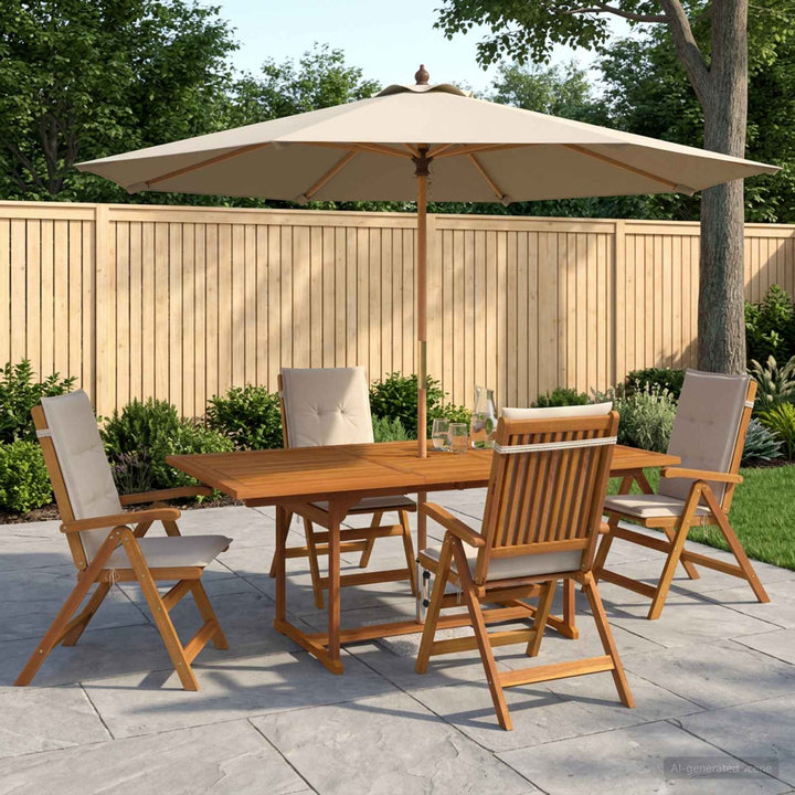 Udendørs spisebordssæt med parasol 6 stk. Cremehvid