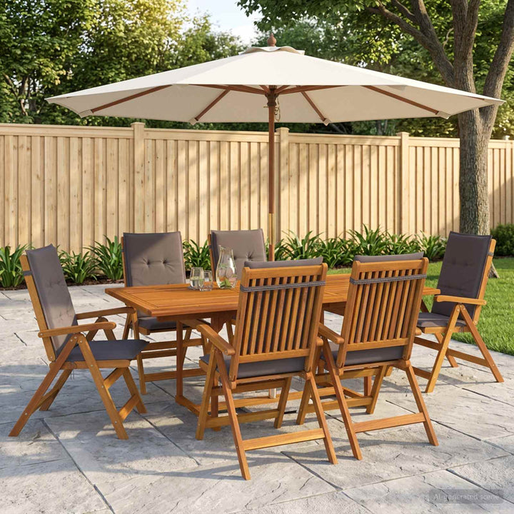 Udendørs spisebordssæt med parasol 8 stk. Antracit