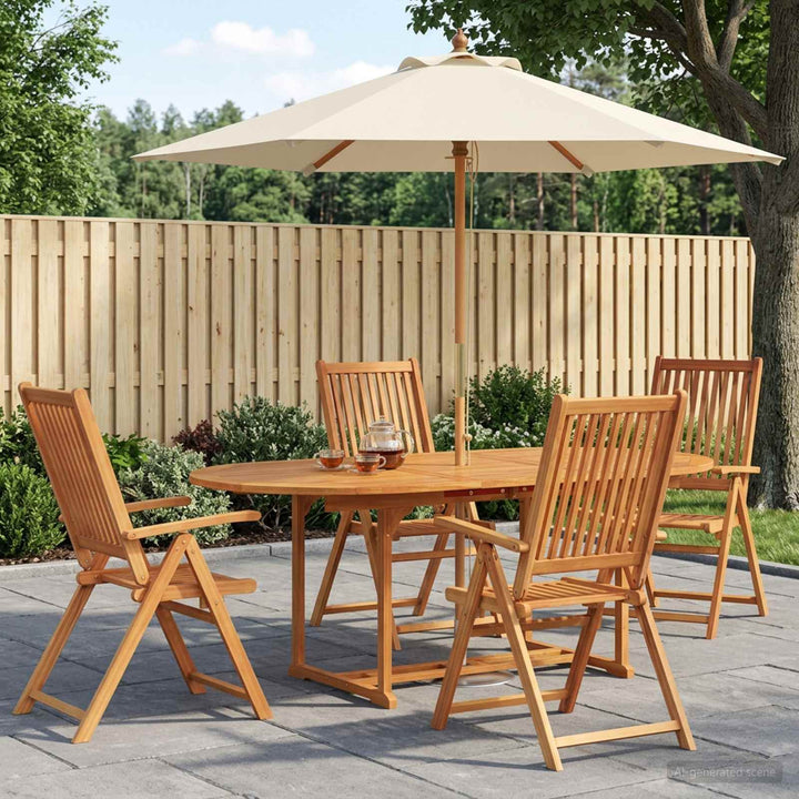 Udendørs spisebordssæt med parasol 6 stk. Cremehvid og naturlig