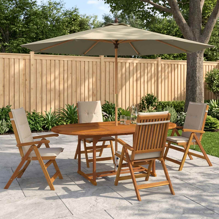 Udendørs spisebordssæt med parasol 6 stk. Cremehvid