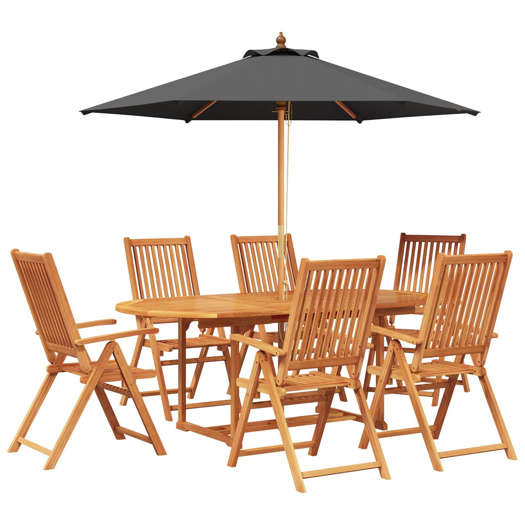 Udendørs spisebordssæt med parasol 8 stk.
