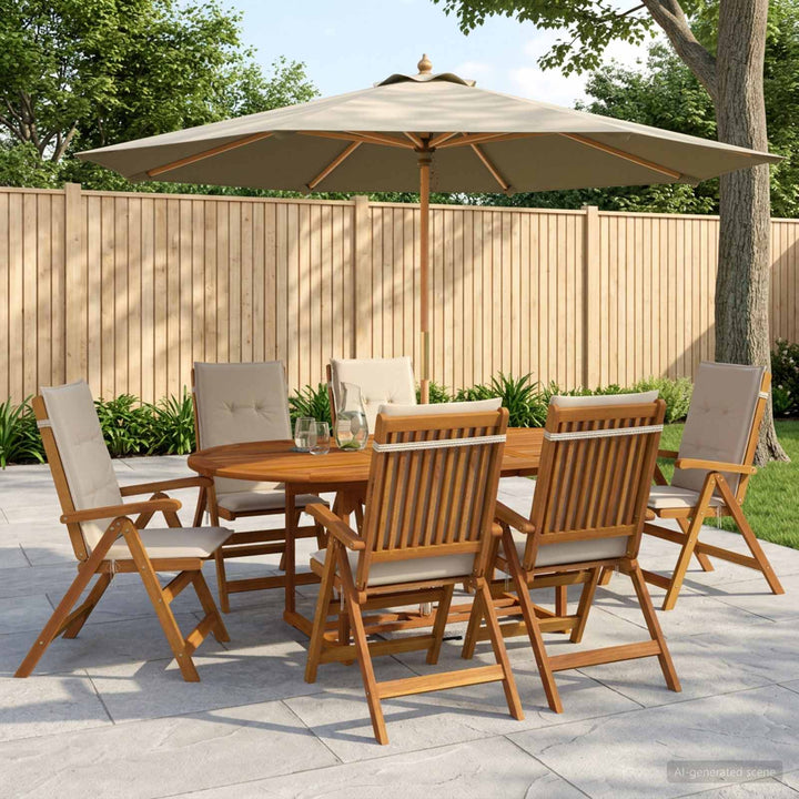 Udendørs spisebordssæt med parasol 8 stk. Cremehvid