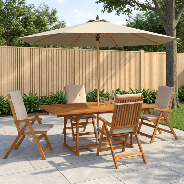 Udendørs spisebordssæt med parasol 6 stk. Cremehvid