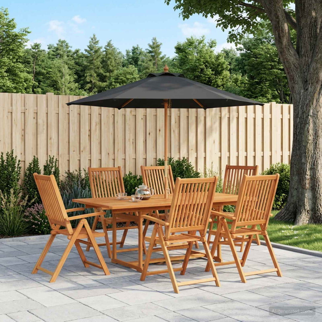Udendørs spisebordssæt med parasol 8 stk.