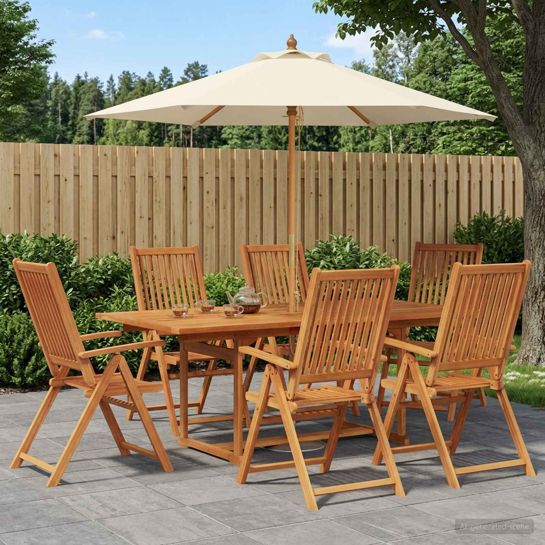 Udendørs spisebordssæt med parasol 8 stk. Cremehvid og naturlig