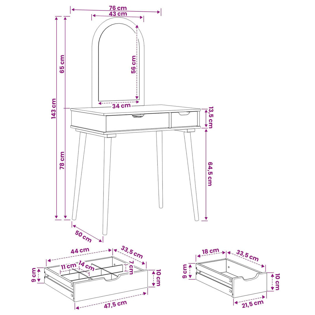 Makeupbord Sæt FAUSKE 2 pcs Hvid 76 x 50 x 143 cm