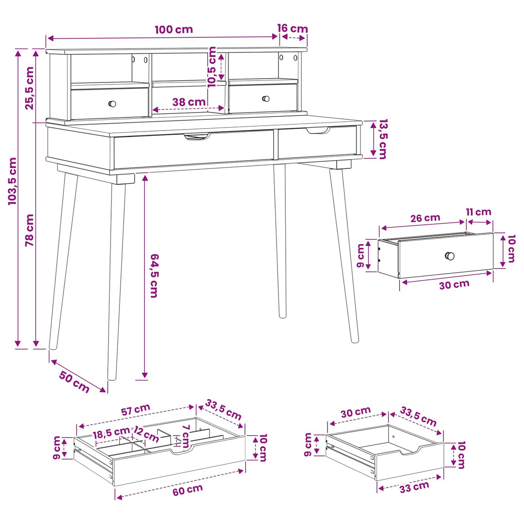 Makeupbord Sæt FAUSKE 2 pcs Hvid 100 x 50 x 103,5 cm