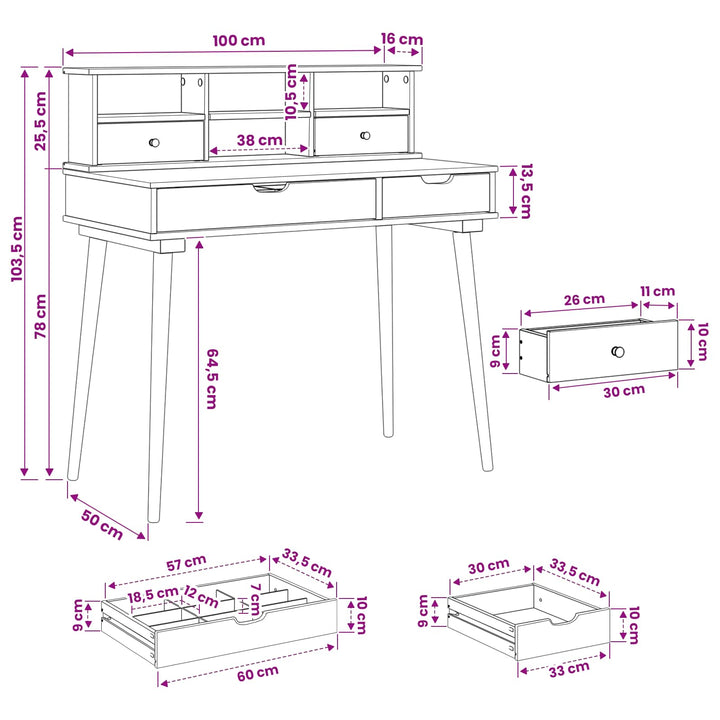Makeupbord Sæt FAUSKE 2 pcs Hvid 100 x 50 x 103,5 cm