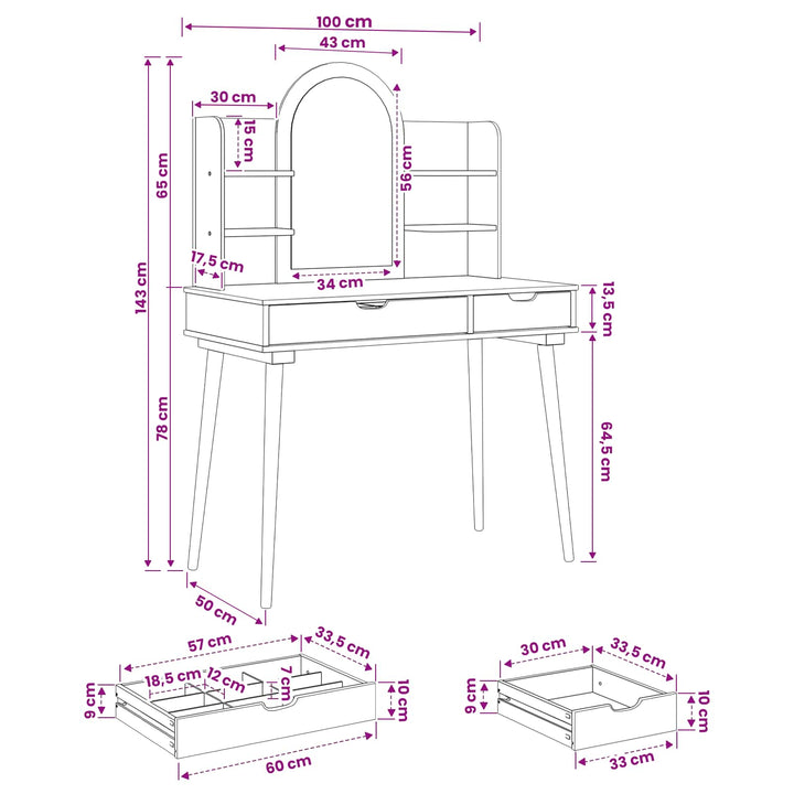 Makeupbord Sæt FAUSKE 4 pcs Hvid 100 x 50 x 143 cm