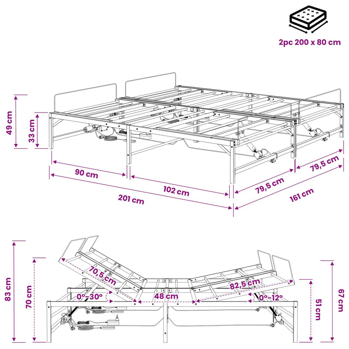 Elektrisk Justerbar Sengetramme Sort 160 x 200 cm Stål