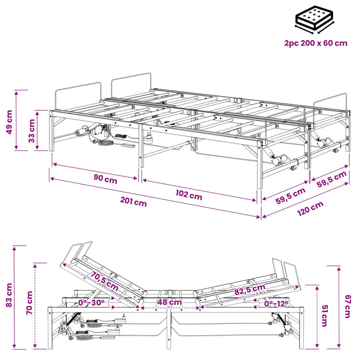 Elektrisk Justerbar Sengetramme Hvid 120 x 200 cm Stål