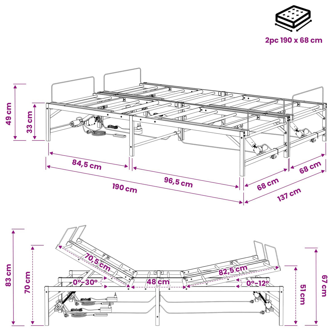 Elektrisk Justerbar Sengetramme Hvid 137 x 190 cm Stål