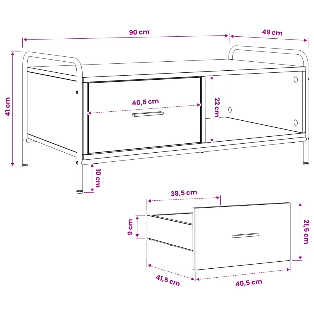 Sofabord Sonoma-eg 90 x 49 x 41 cm Konstrueret træ