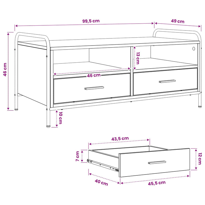 Sofabord Sonoma-eg 99,5 x 49 x 46 cm Konstrueret træ
