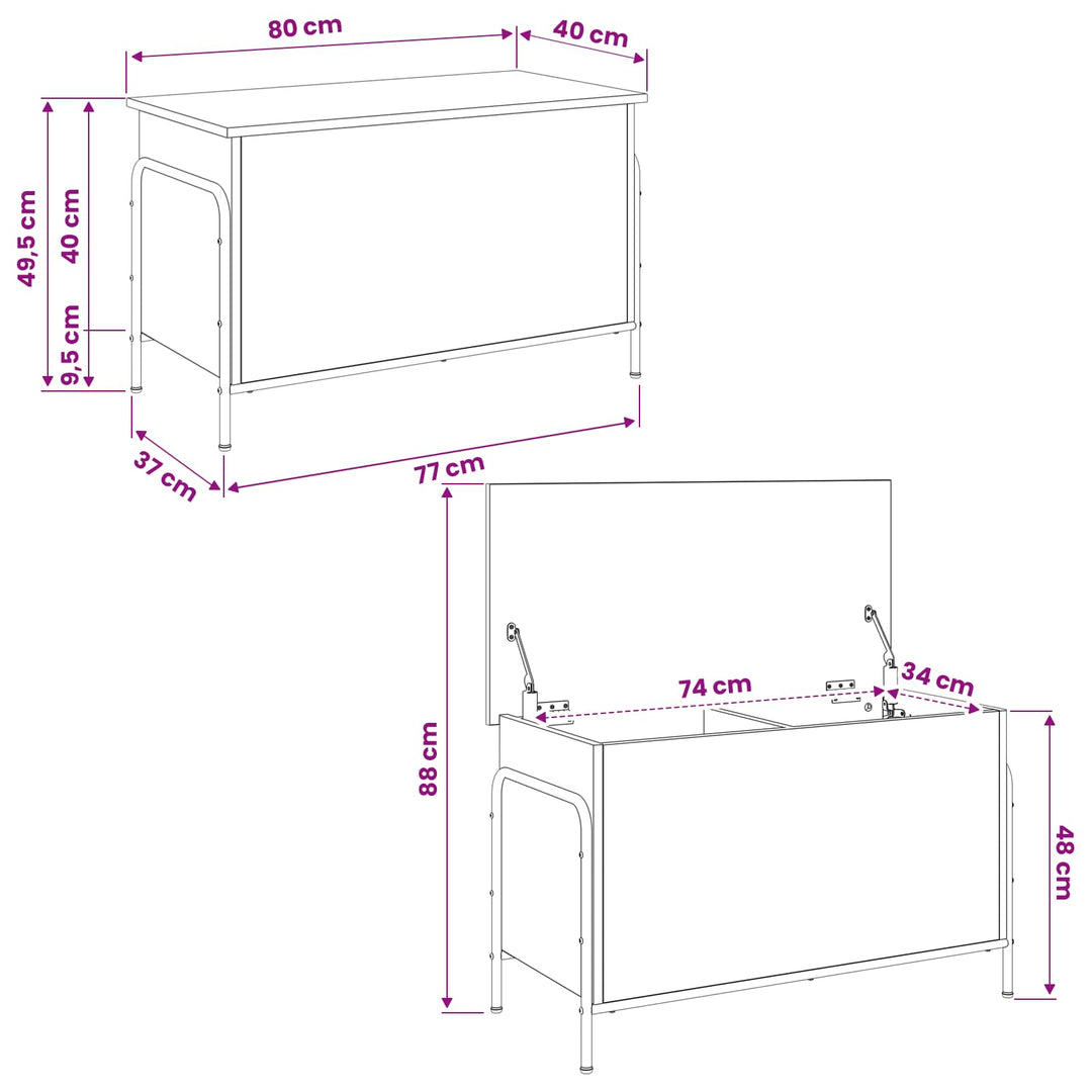 Opbevaringskasse Sonoma-eg 80 x 40 x 49,5 cm Konstrueret træ