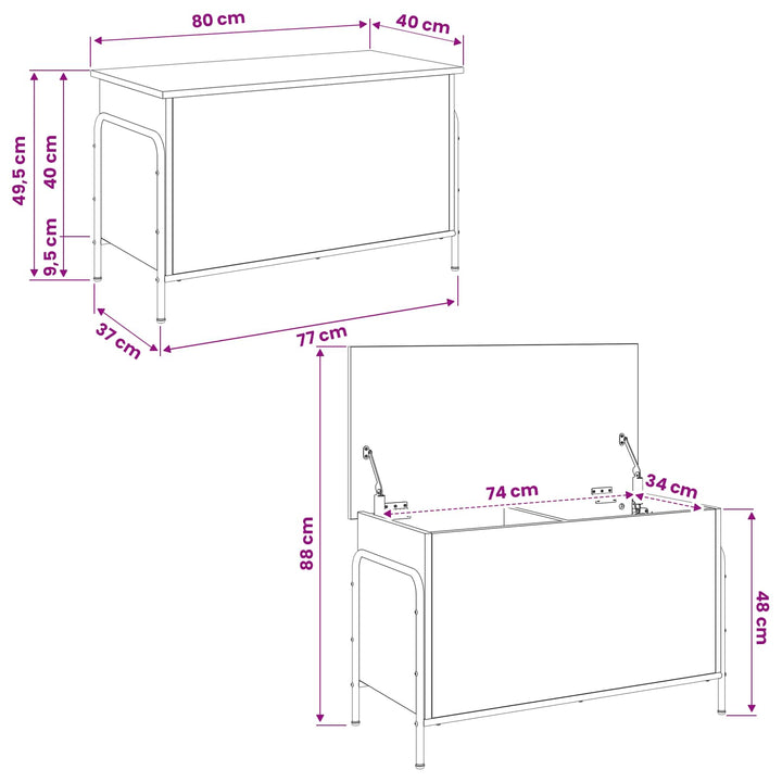 Opbevaringskasse Sonoma-eg 80 x 40 x 49,5 cm Konstrueret træ