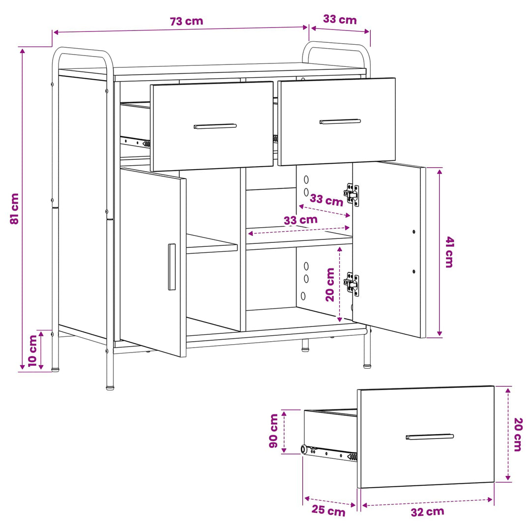Sideboard Røget eg 97 x 33 x 81 cm Konstrueret træ