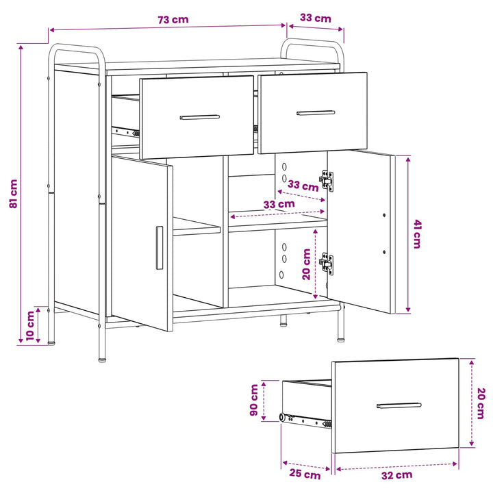Sideboard Gammelt træ 97 x 33 x 81 cm Konstrueret træ