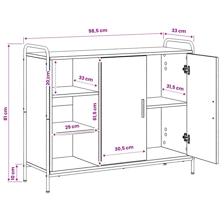Sideboard Sort eg 97 x 33 x 81 cm Konstrueret træ