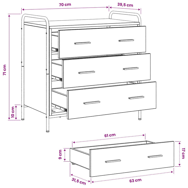Skuffeskab Sort eg 70 x 39,5 x 71 cm Konstrueret træ