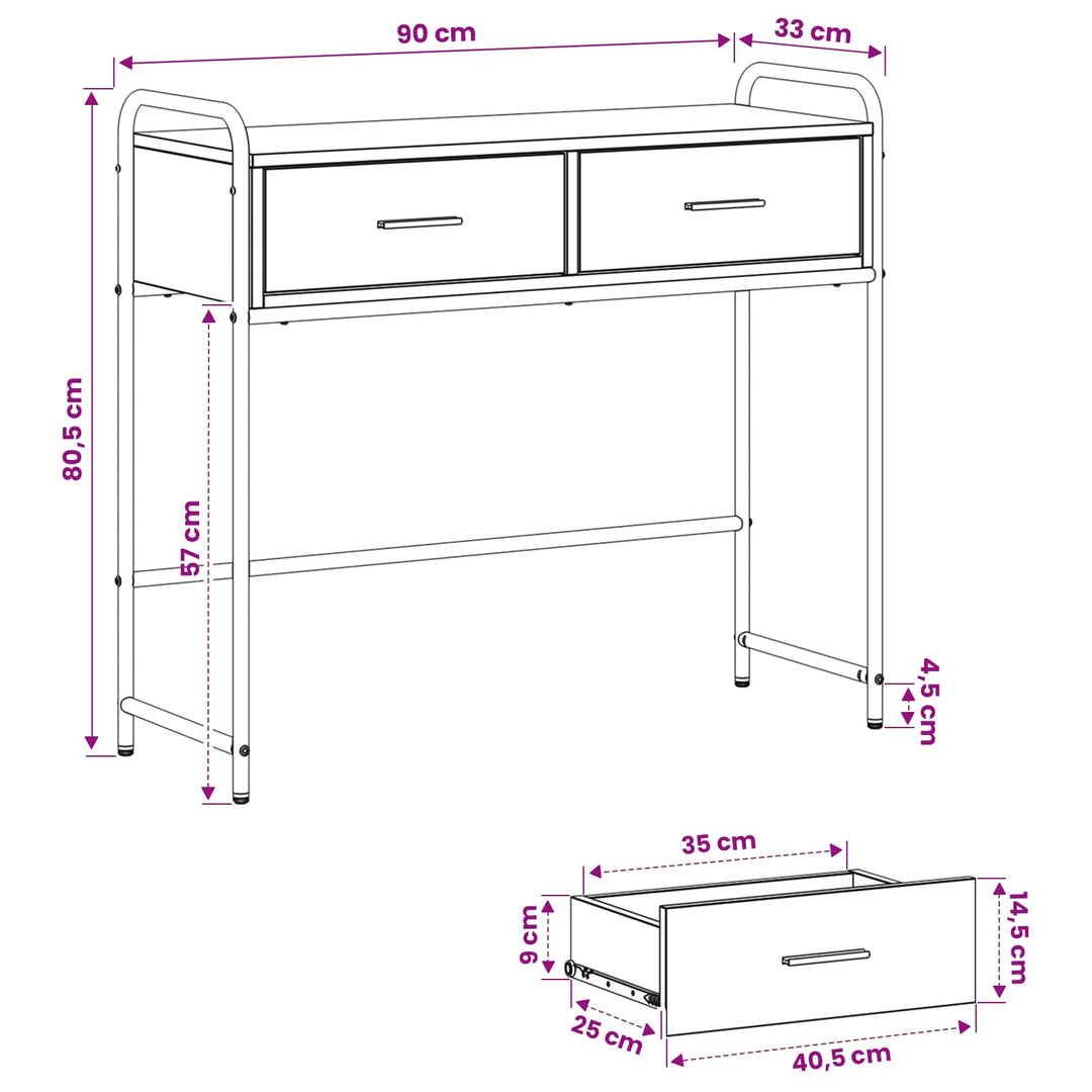Konsolbord Sonoma-eg 90 x 33 x 80,5 cm Konstrueret træ
