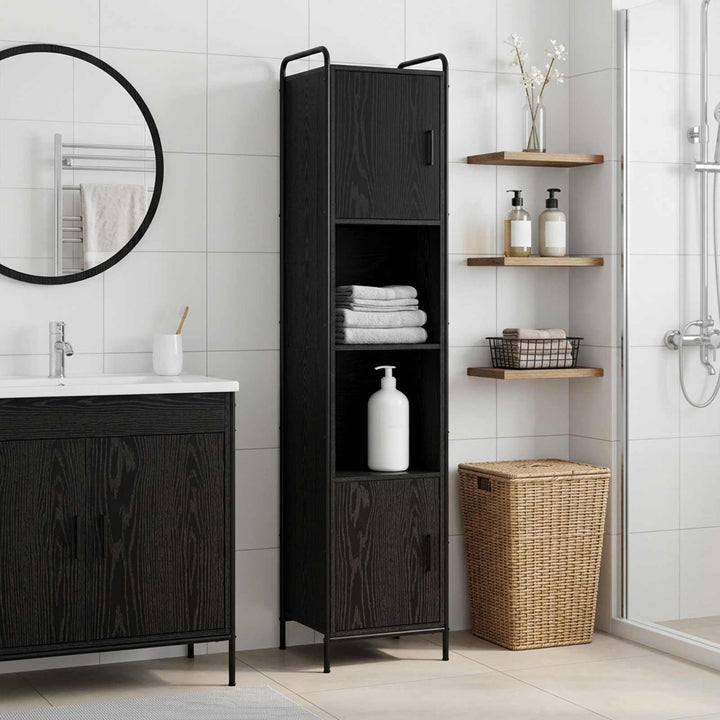 Badeværelsesskab Sort eg 46 x 36 x 181 cm Konstrueret træ