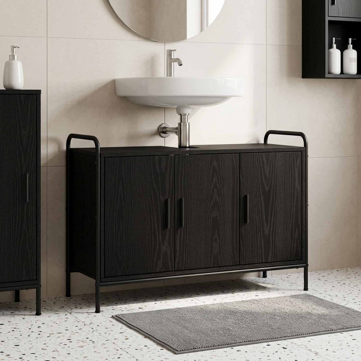 Badeværelsesskab Sort eg 95 x 34 x 61 cm Konstrueret træ