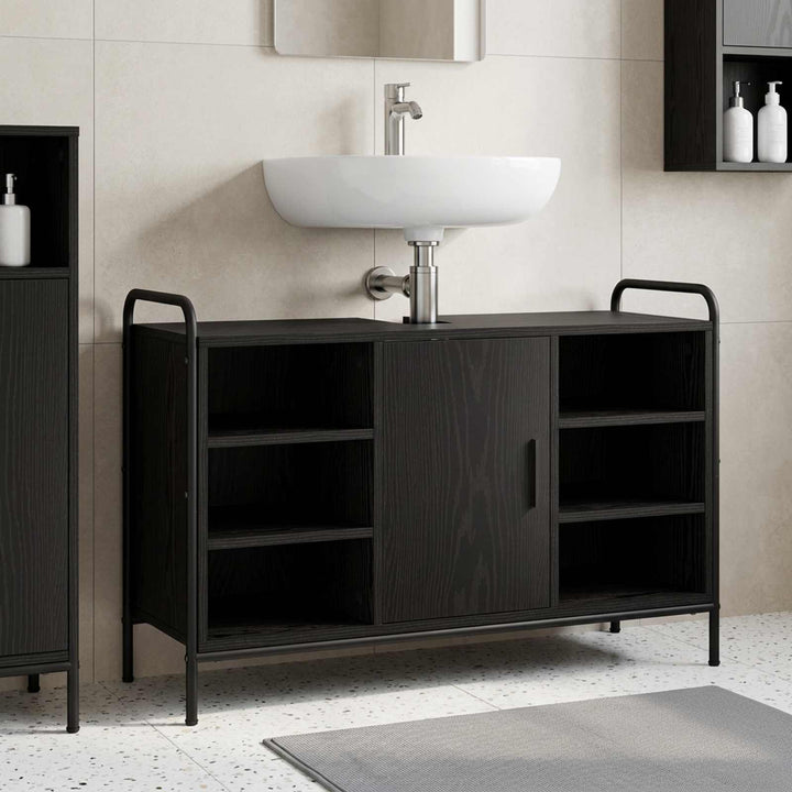 Badeværelsesskab Sort eg 95 x 34 x 61 cm Konstrueret træ