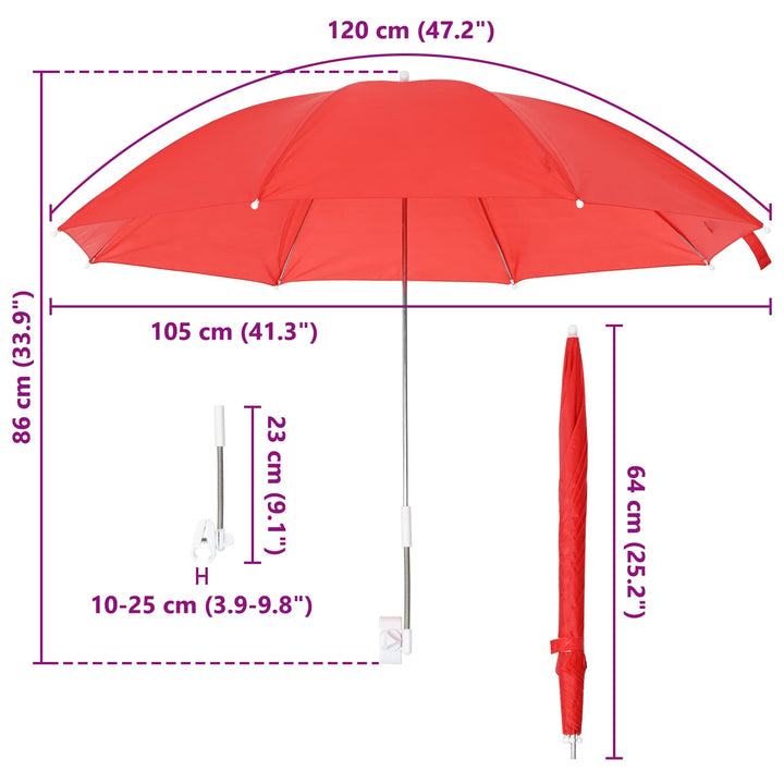 Parasol med klemme 2 pcs Murstensrød Ø 105 x 86 cm