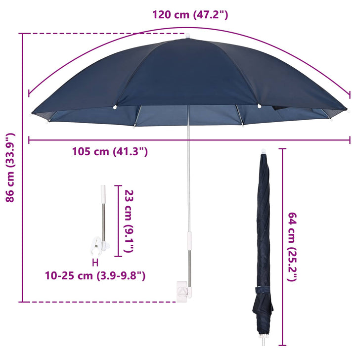 Parasol med klemme 2 pcs Mørkeblå Ø 105 x 86 cm 170T polyester