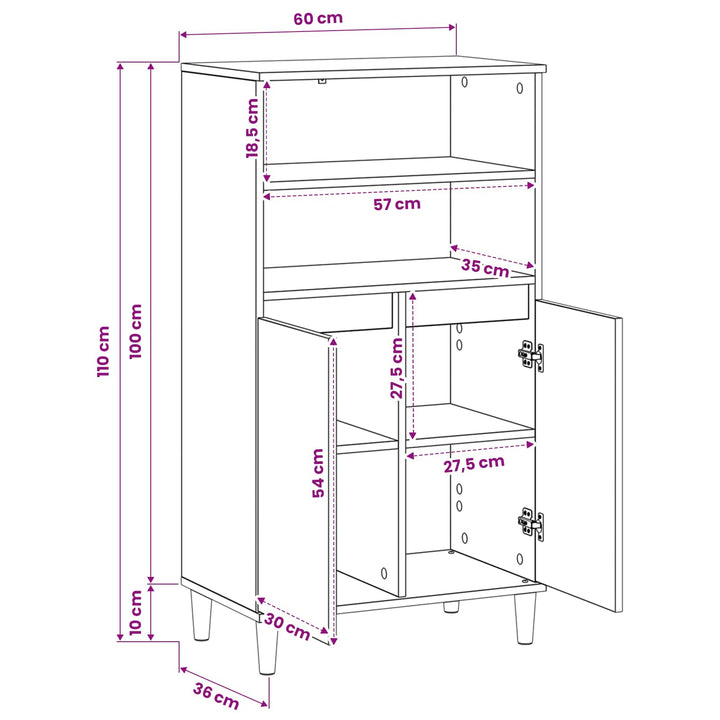 Highboard Egetræ 60 x 36 x 110 cm Konstrueret træ