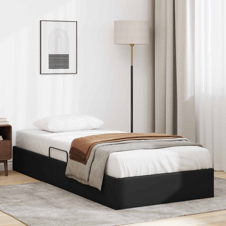 Ottoman Sengestel med opbevaring Sort 90 x 190 cm Faux læder