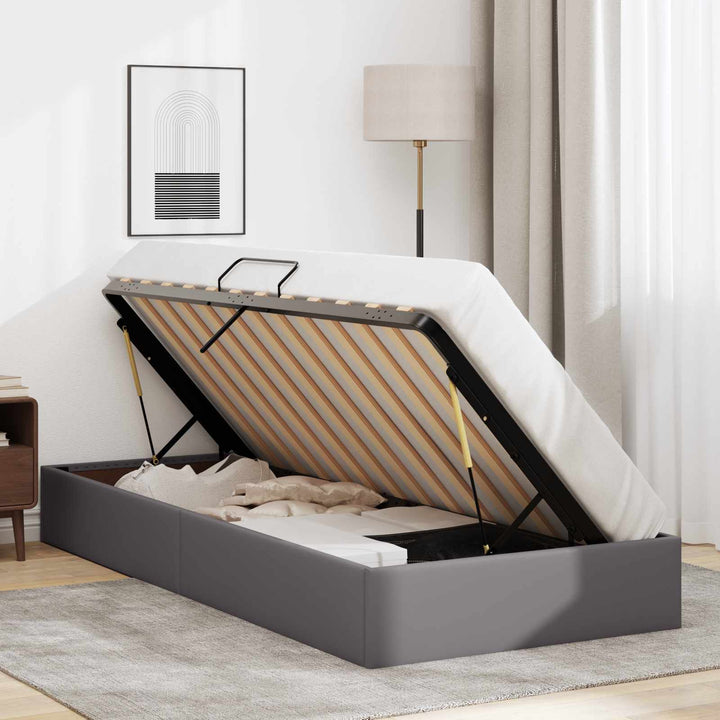 Ottoman Sengestel med opbevaring Grå 90 x 190 cm Faux læder