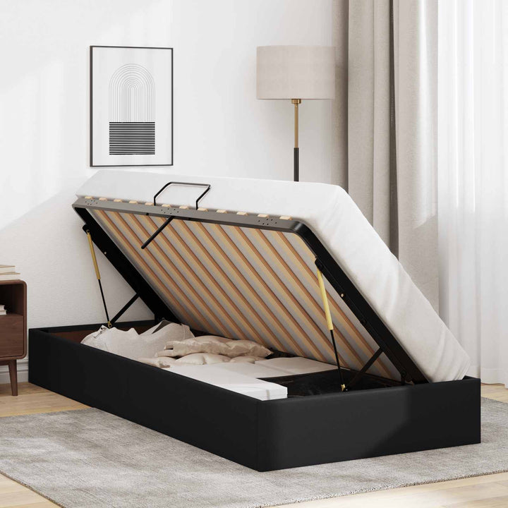 Ottoman Sengestel med opbevaring Sort 90 x 200 cm Faux læder