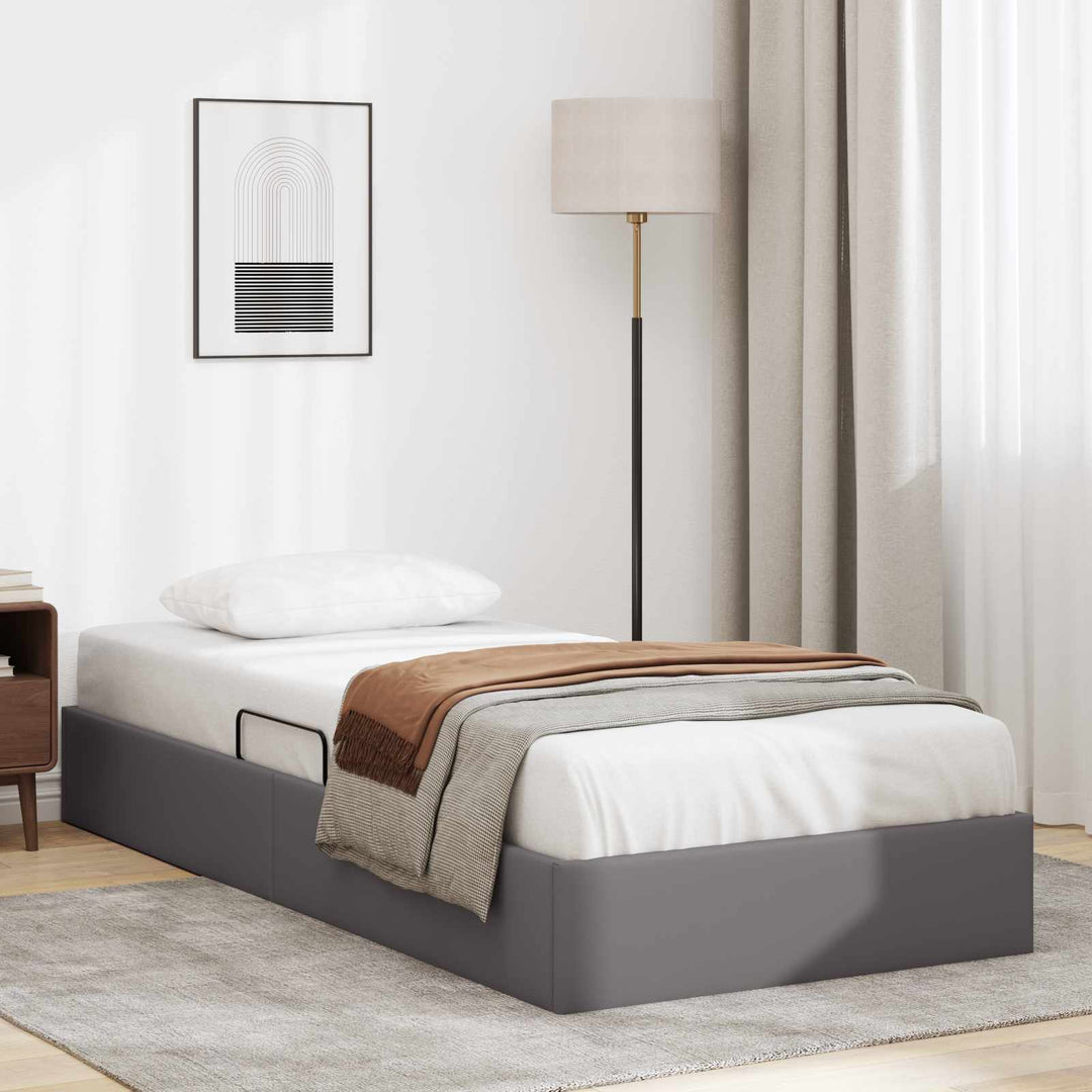 Ottoman Sengestel med opbevaring Grå 100 x 200 cm Faux læder