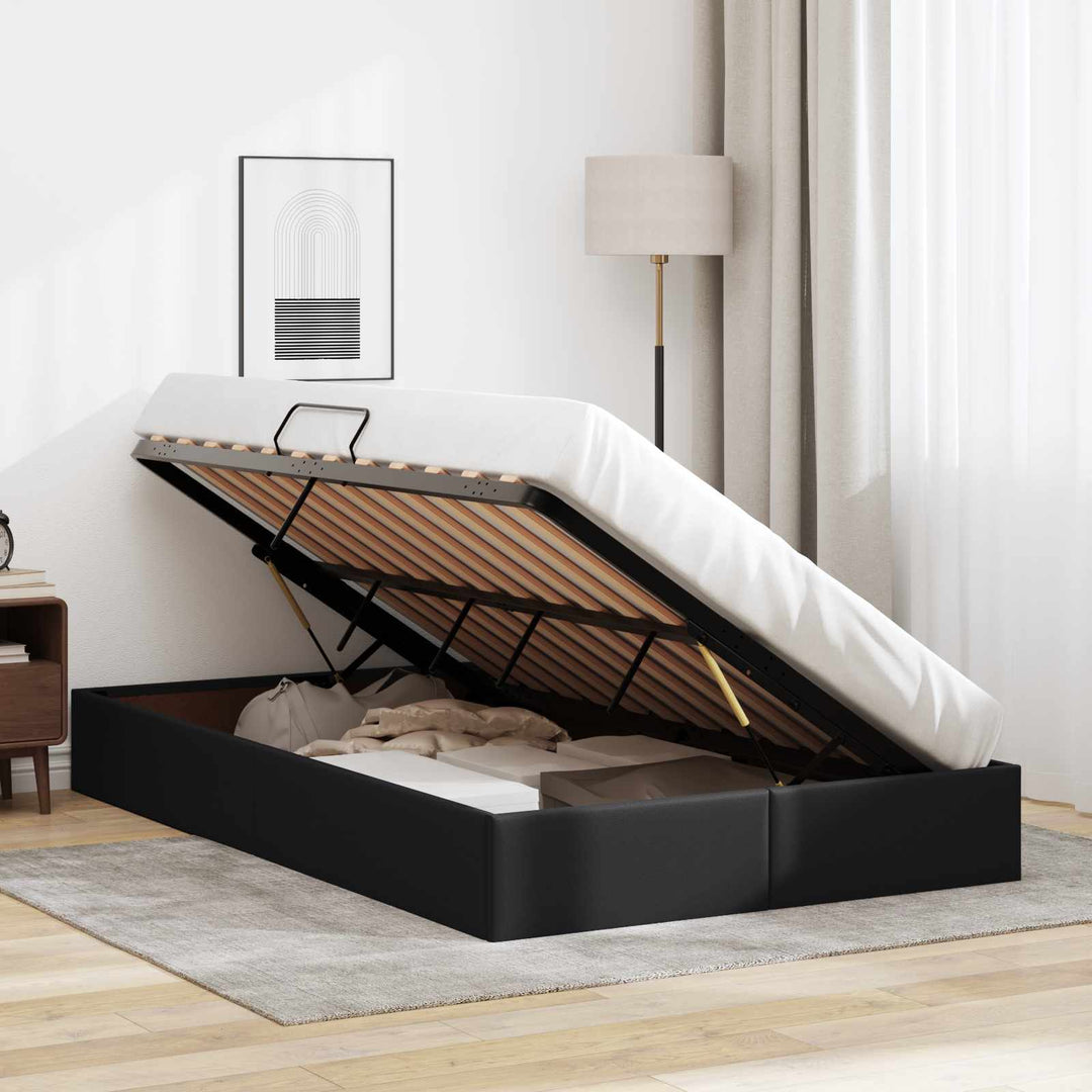 Ottoman Sengestel med opbevaring Sort 120 x 200 cm Faux læder
