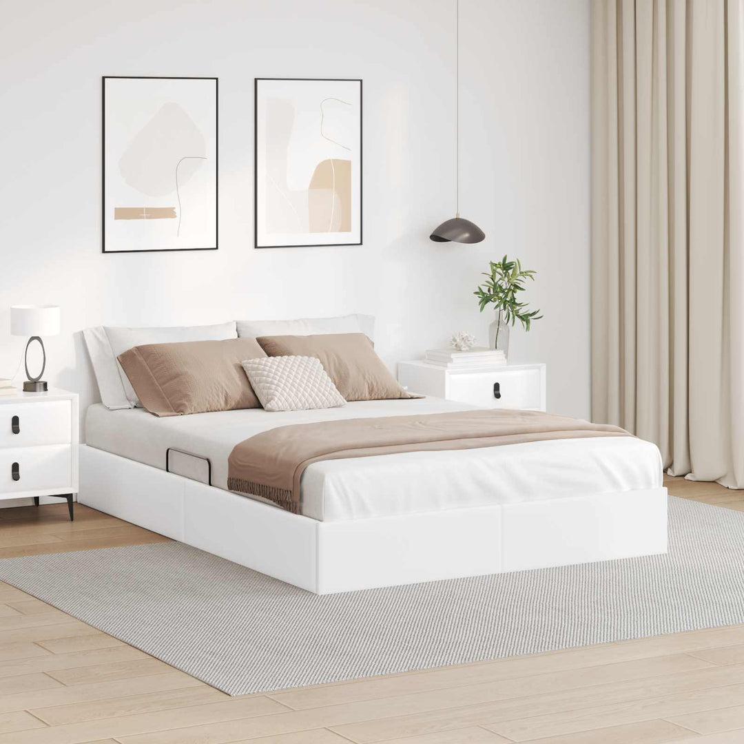 Ottoman Sengestel Ren Hvid 140 x 190 cm Faux læder
