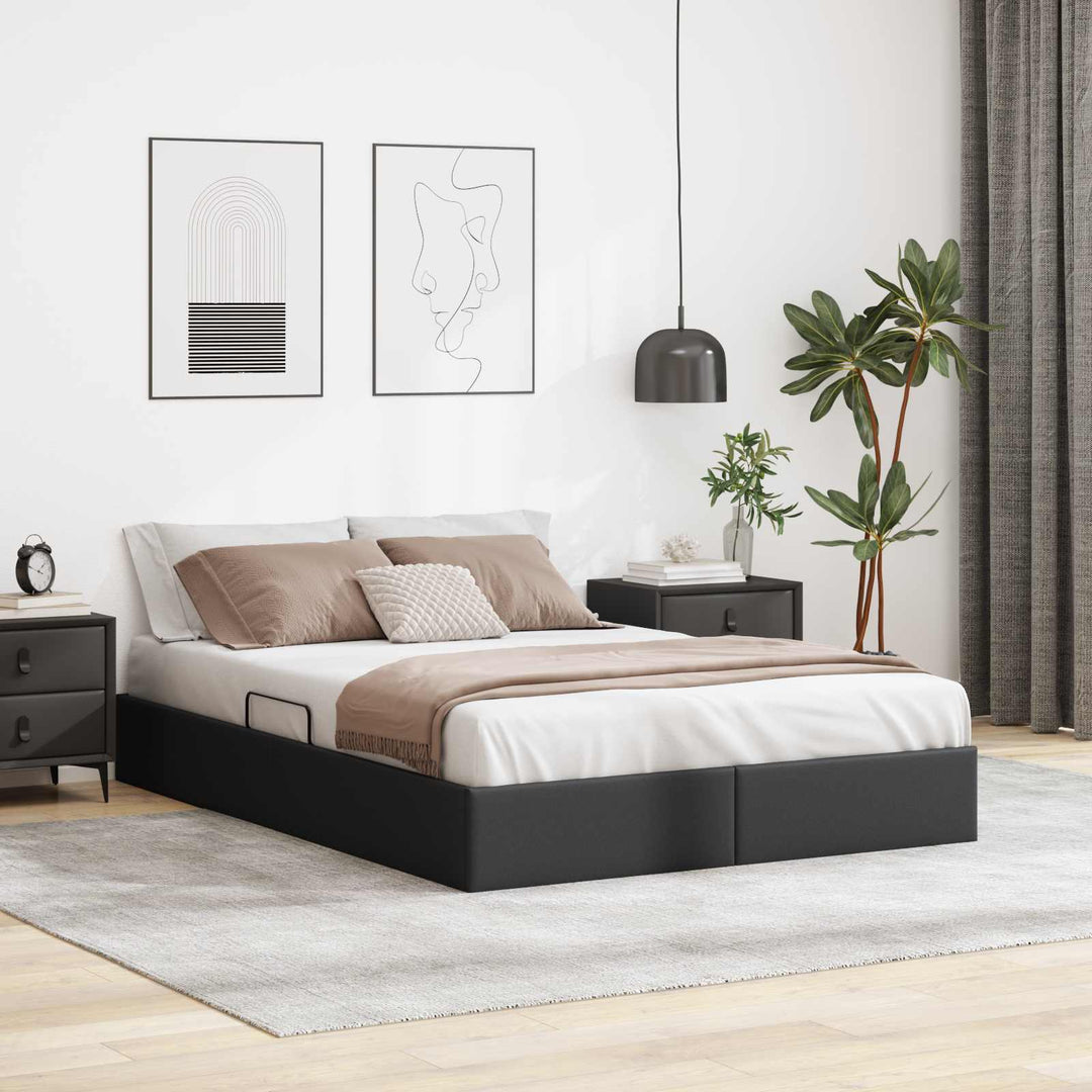 Ottoman Sengestel med opbevaring Sort 140 x 200 cm Faux læder