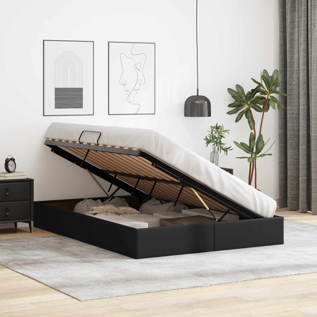 Ottoman Sengestel med opbevaring Sort 140 x 200 cm Faux læder